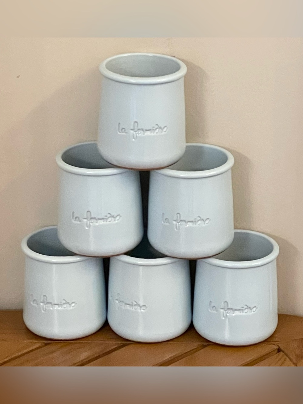 6 Pastel Blue La Fermiere French Yogurt terracotta pots
